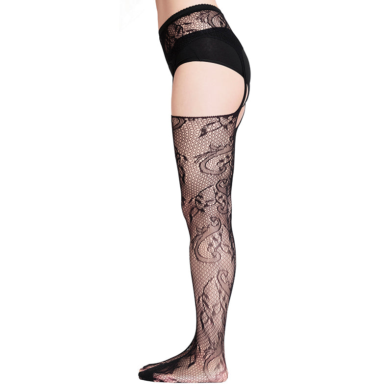 My Luxury Botanical Garter Black Stockings
