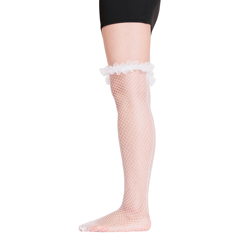 My Luxury Fishnet Frill White Over-the-Knee Socks