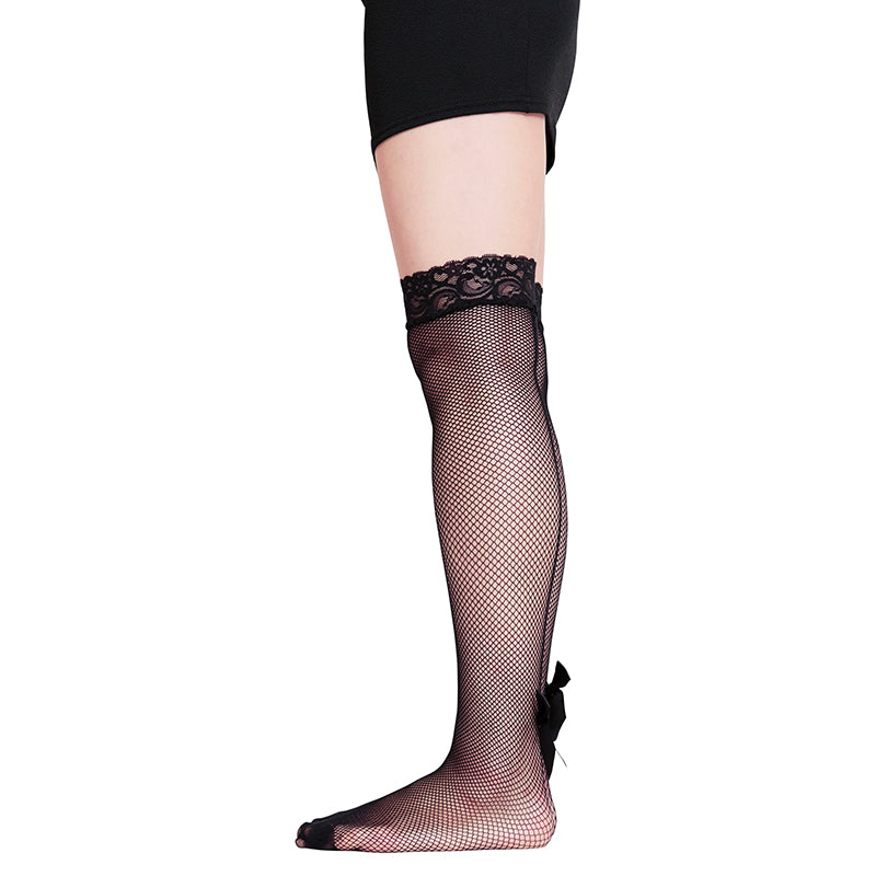My Luxury Net Seam Ribbon Black Over-the-Knee Socks