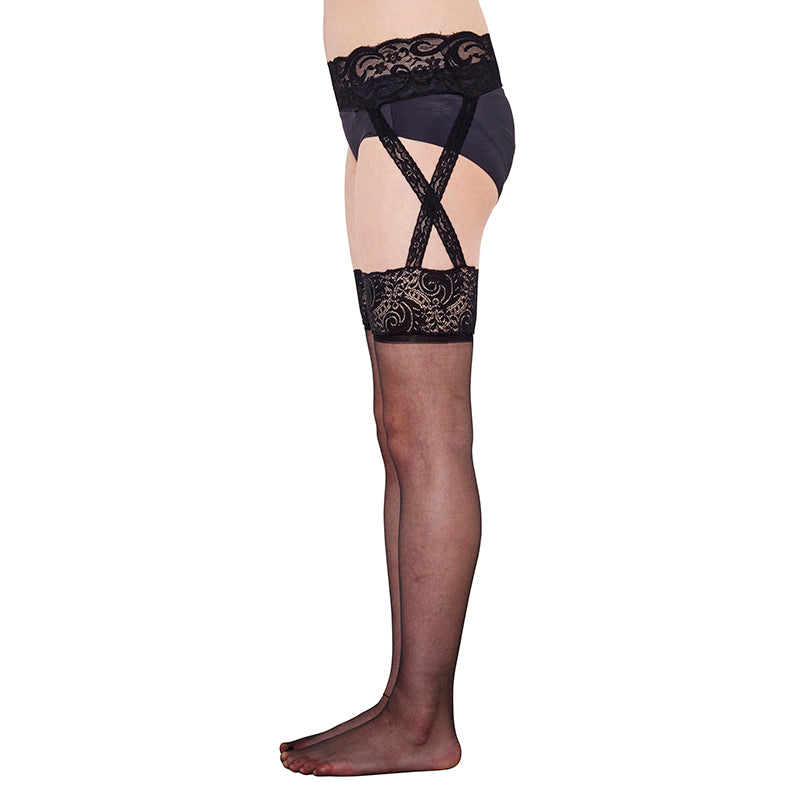 My Luxury Cross Garter Black Over-the-Knee Socks